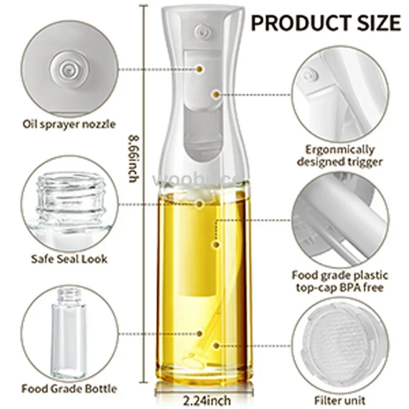 200/300/500ml Oil Spray for Kitchen Oil Nebulizer Dispenser Spray Oil Sprayer Airfryer BBQ Camping Olive Oil Diffuser Brush 6