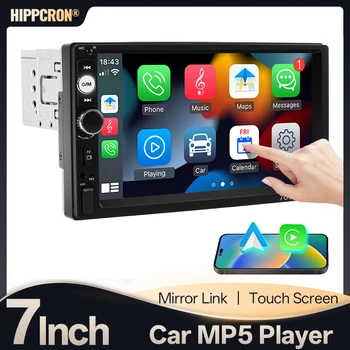 Radio para coche Hippcron 1 Din, reproductor multimedia MP5, pantalla táctil de 7 pulgadas, CarPlay con cable, Android, receptor FM automático, entrada AUX 1