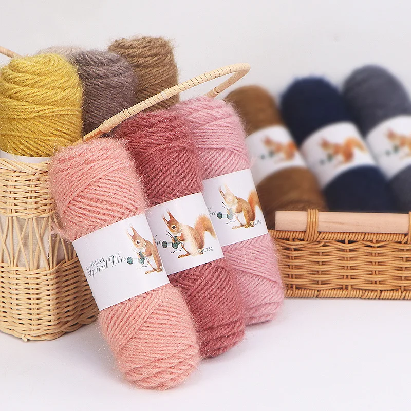 75g Squirrel Wool Yarn Fine Cashmere Worsted Hand Knitting Hread Skein for Making Sweater Scarf Hat Medium Thick Baby Line 6