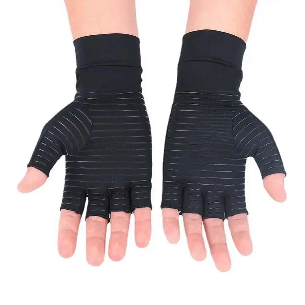 1 Pair Compression Gloves Hand Copper Arthritis Gloves Joint Pain Relief Half Finger Anti-slip Therapy For Womens Mens