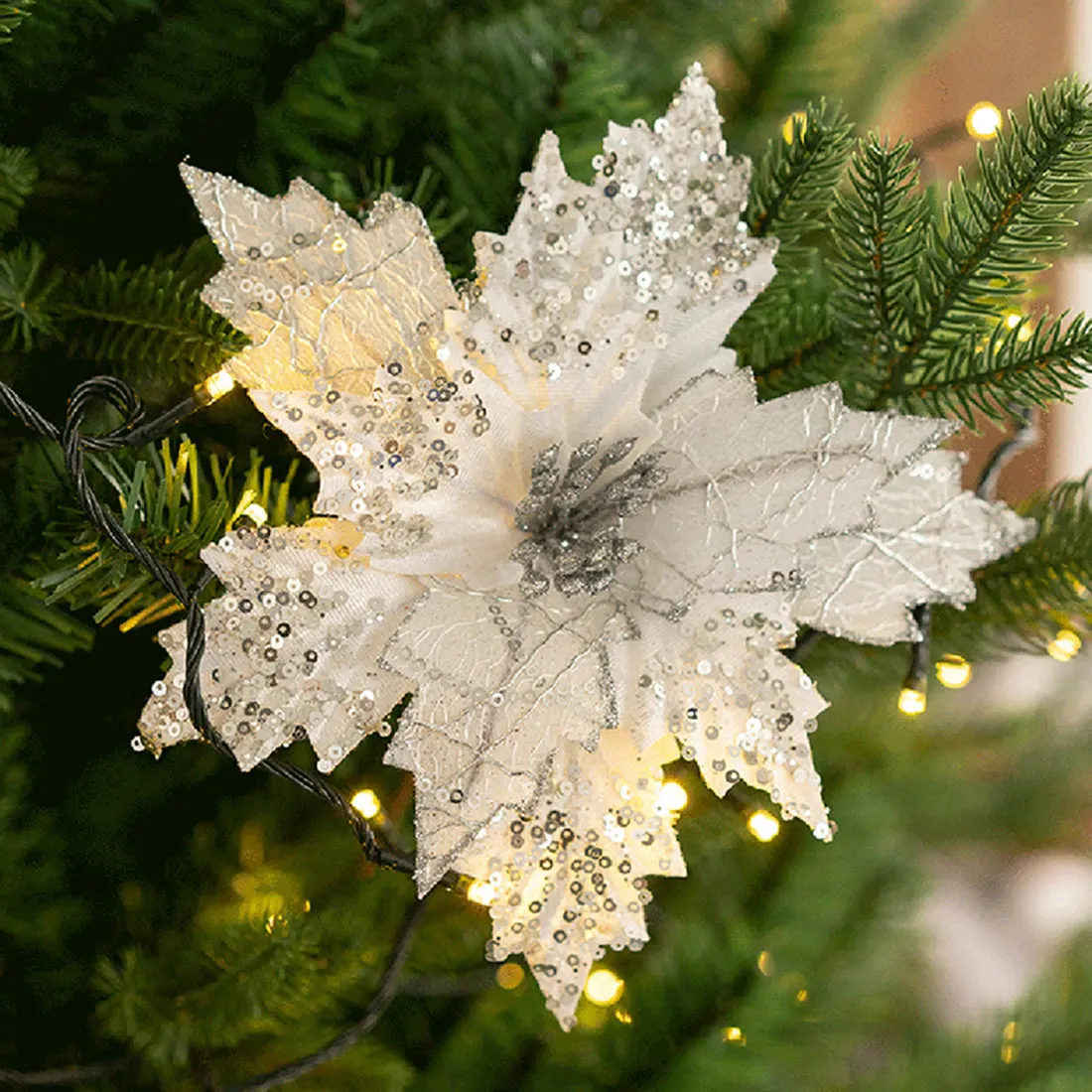 1pc Artificial Christmas Flower, Snowflake & Leaf Bouquet - Home