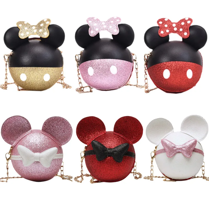 Disney Mickey Girls Shoulder Messenger Bag 3D Cartoon Fashion Mini Coin  Purse Round Storage Bag Children's Birthday Gift