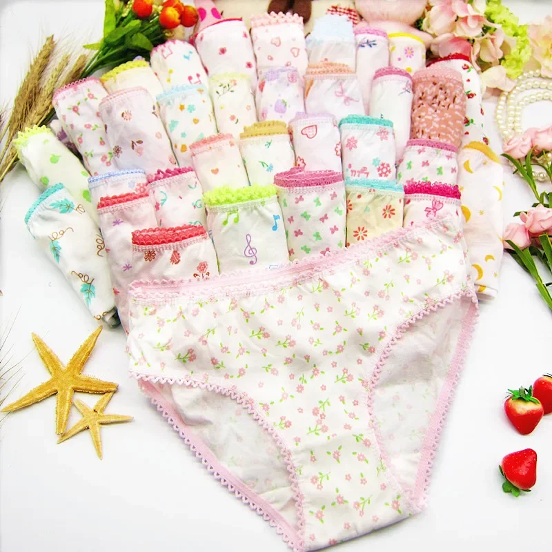 12Pcs/Lot Children Cotton Underwear Female Cartoon Printed Baby Girls Briefs Panties 1-3Years baby cotton panties