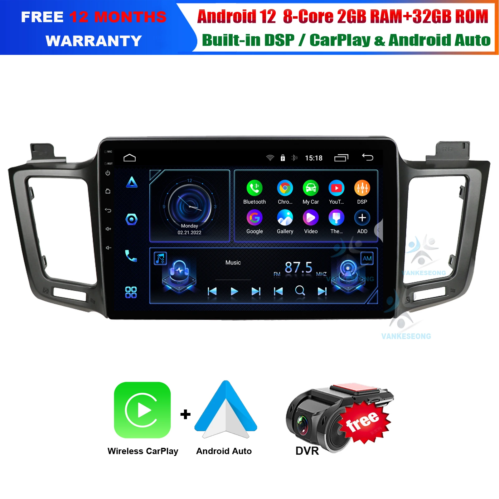 

2DIN Android 12 CarPlay Android Auto Car Multimedia Stereo Video Player For Toyota RAV4 4 XA40 5 XA50 2012-2018