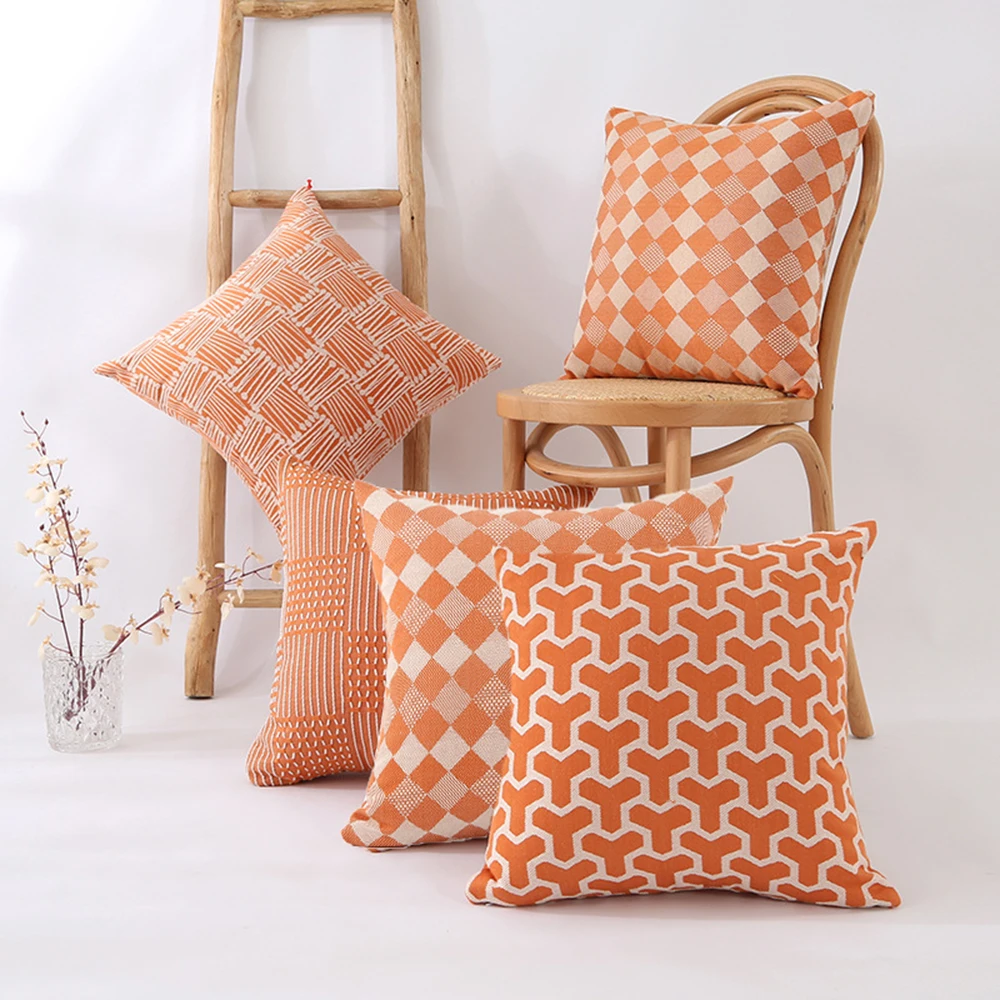 

Geometric Pattern Embroidered Pillowcase Cojines Decorativos Para Sofa Orange Throw Pillow Cover Cotton Square Cushion Covers