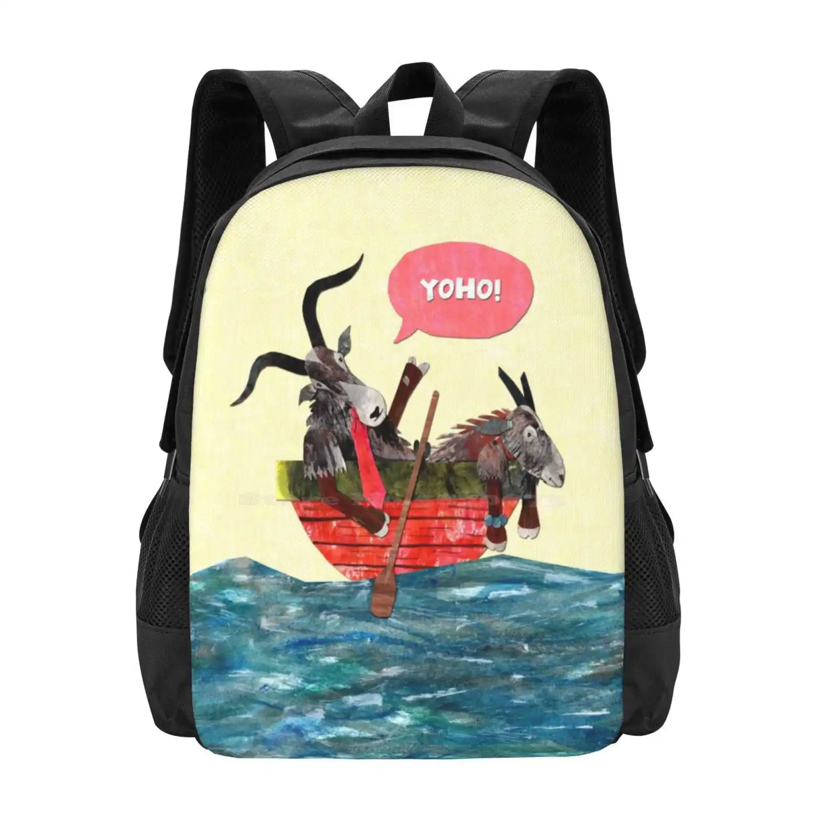 

Школьная сумка с козами в лодке, вместительный рюкзак для ноутбука, Забавный Милый яркий Яркий колледж, фотосессия, море, коза, весло