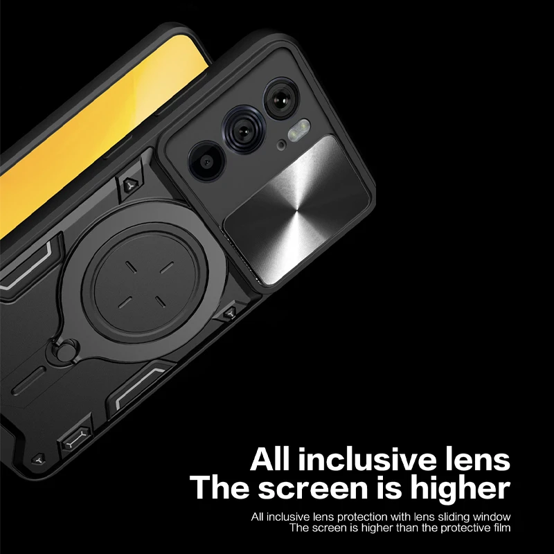 Slide Camera Lens Armor Phone Case with Magnetic Holder Ring Back Cover