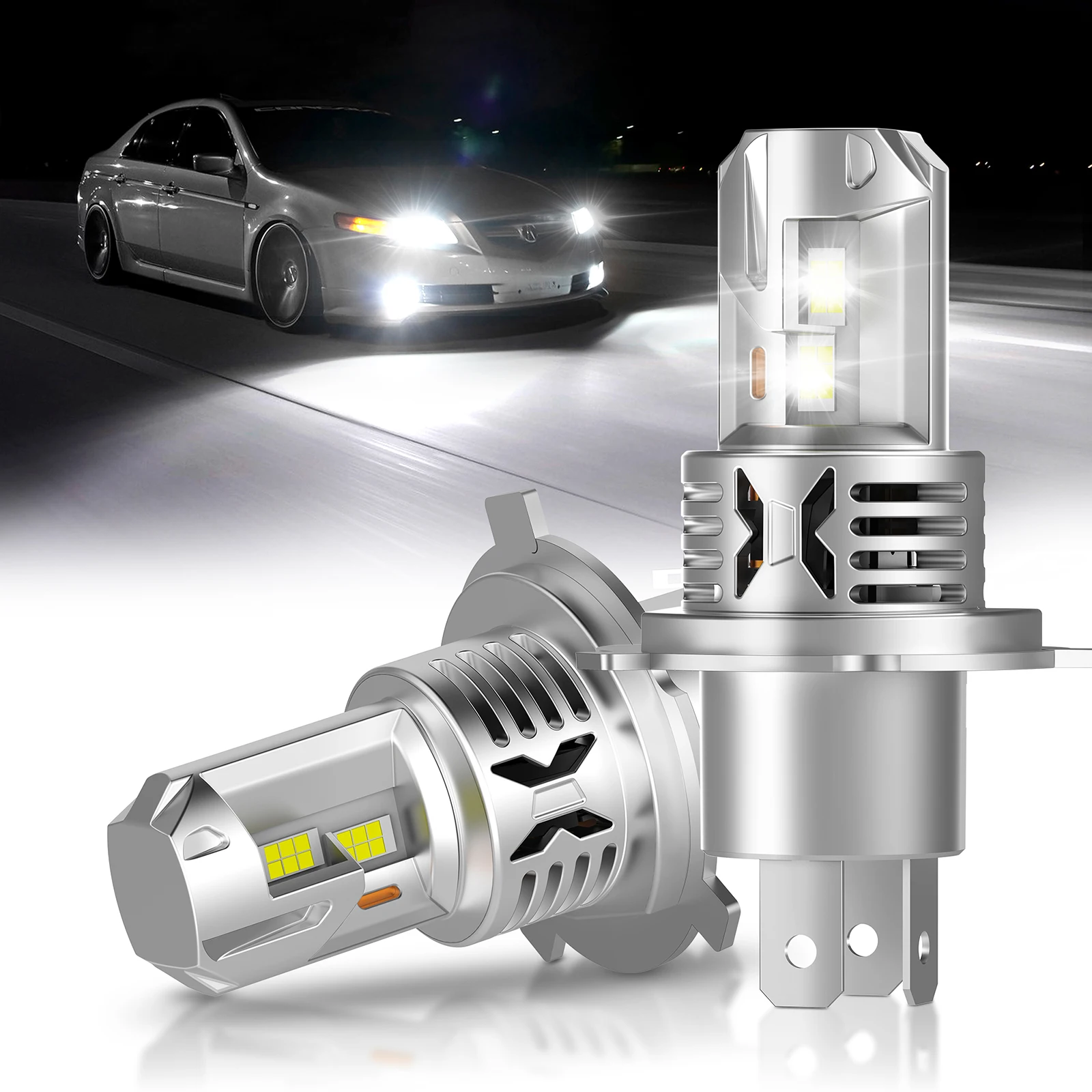 MICTUNING H4/H19 LED 헤드라이트 전구, 냉각 팬이 있는 매우 밝은 8000LM 6000K 흰색, 1:1 미니 크기 플러그 앤 플레이 자동차