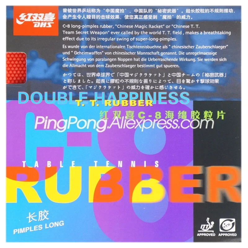 Table Tennis Rubber DHS C8 C-8 Pips-long DHS Table Tennis Rubber LONG PIPS Original Ping Pong Topsheet OX Sponge