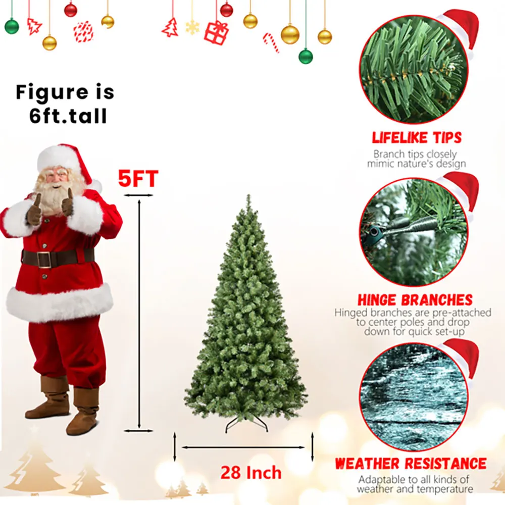 5FT Artificial Christmas Tree with LED Lights – 551 PVC Branch Tips, Foldable Metal Stand, Indoor Holiday Decoration