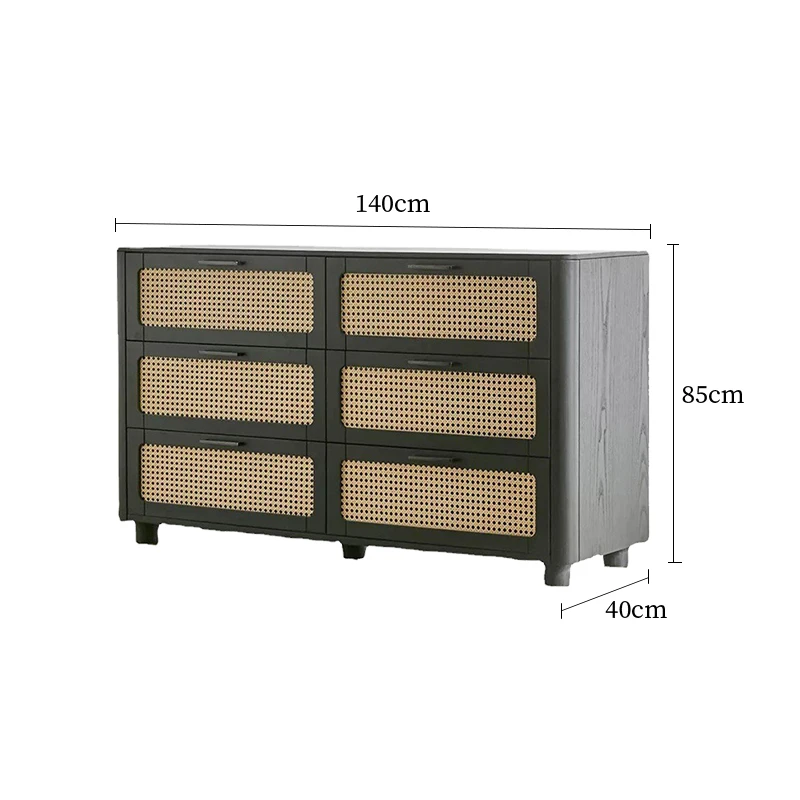 

YY American Black Chest of Six Drawers Modern Rattan Solid Wood Small Apartment Drawer