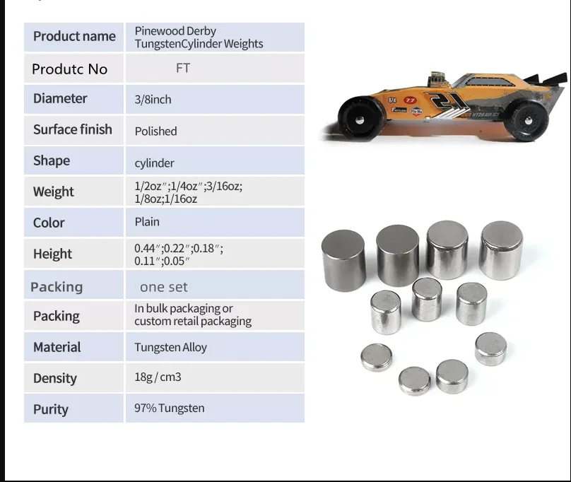 Derby Car Supply Weights Cylinder (3oz) Pinewood Derby NEW