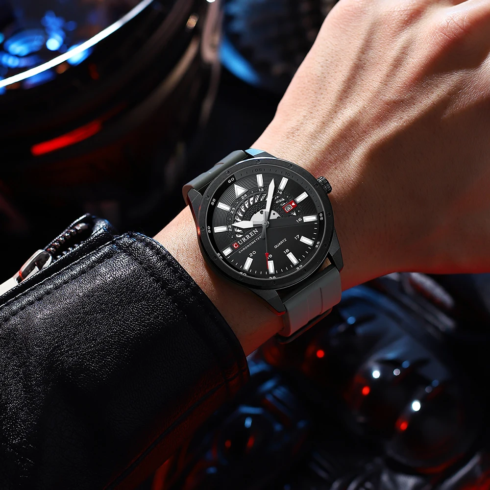 CURREN Luxury Waterproof Sports Silicone Watch with Automatic Date Function