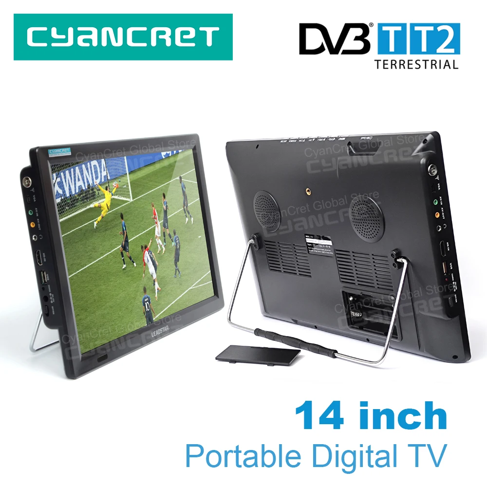LEADSTAR D14C 14" 배터리가 없는 휴대용 TV DVB-T2 TDT 디지털 및 아날로그 미니 소형 자동차 텔레비전 지원 HD-IN H.265 AC3