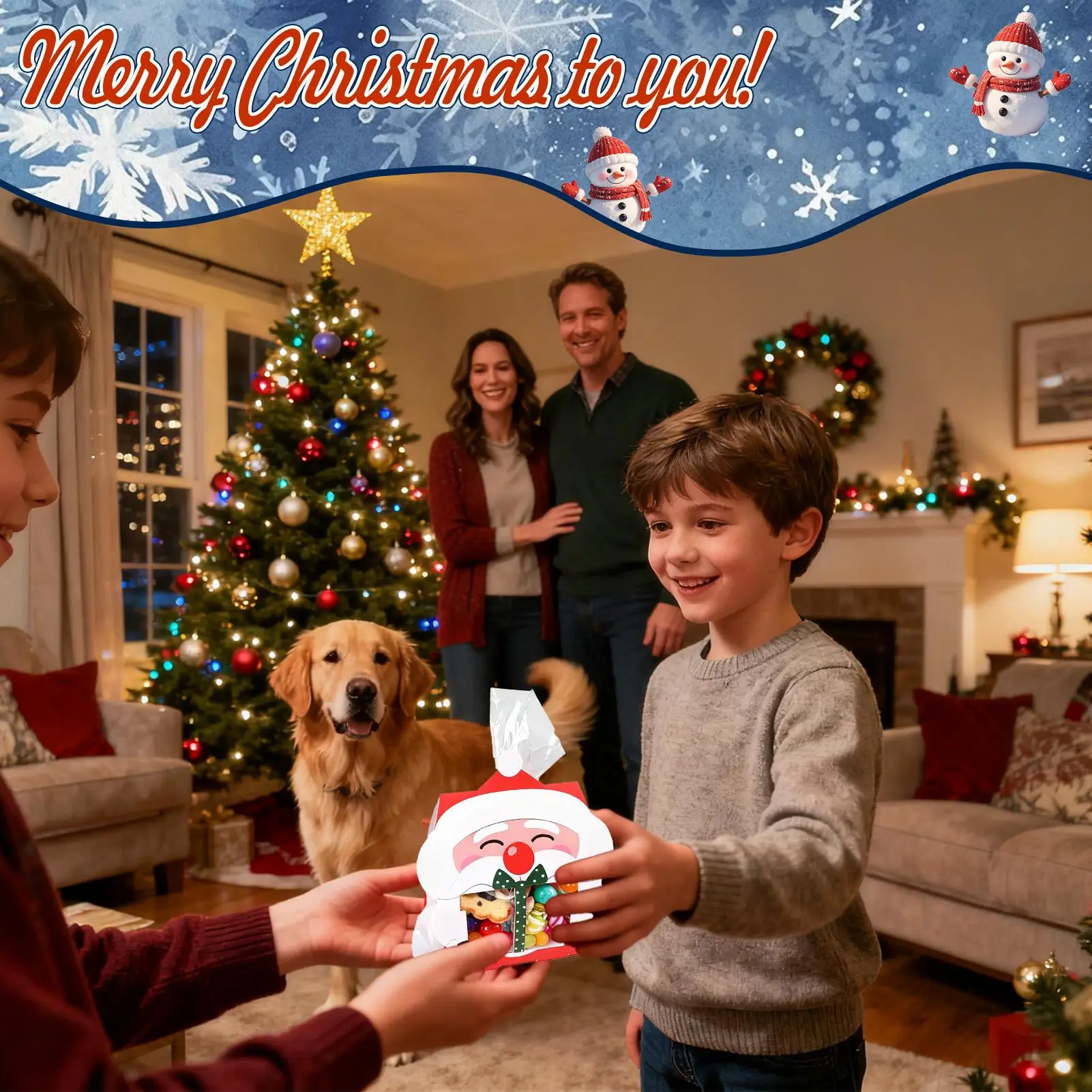 8Pcs Christmas Treat Bags Reusable Holiday Festive Containers Christmas Cookie Candy Holiday Treat Bags for Party Favors