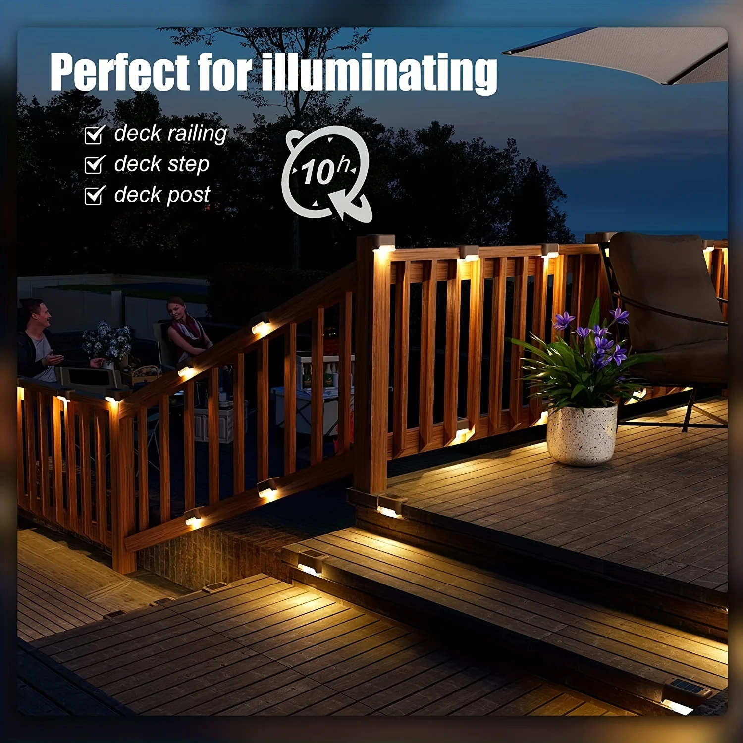4PCS Solar Deck Lights - LED Decorative Walkway, Fence & Step Lights for Stairs, Balconies, Yards & Garden Paths