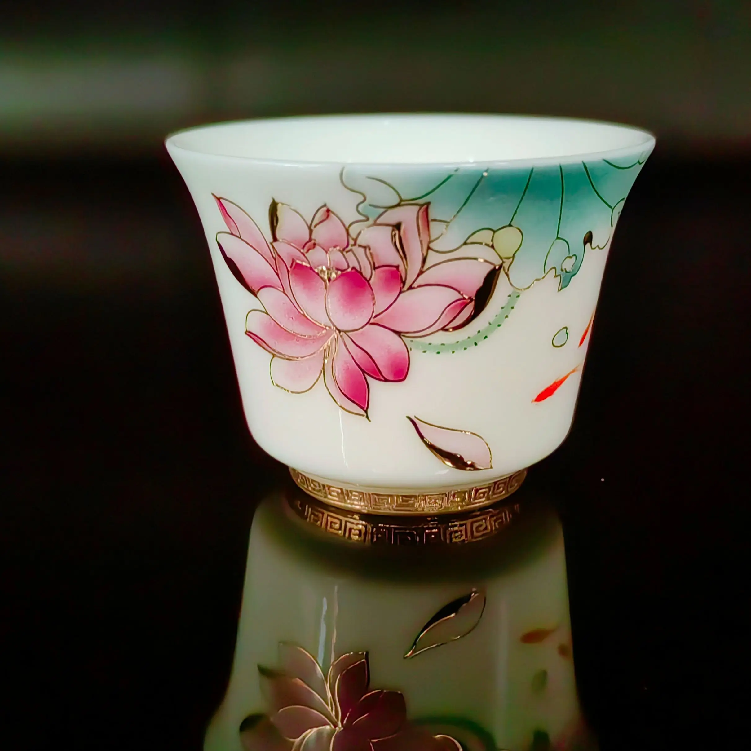 Porcelain Ceramic Tea Cup For Chinese Kung Fu Puer Oolong Tea Aesthetic Lotus Jingdezhen tea cup