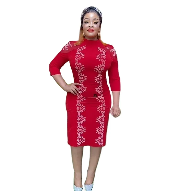 

Белое, красное, зеленое Африканское платье из полиэстера для женщин, элегантное Африканское облегающее платье с рукавом 2024, Дашики, африканская одежда, платья, 3/4