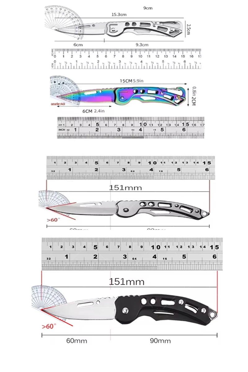 Stainless Steel Folding Fruit Knife with Keychain - Non-Slip Pocket Slicing Knife