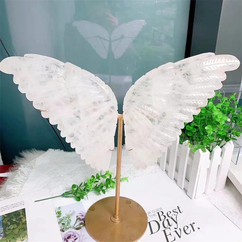 

Natural Clear Quartz Wings Crystal Carving Crafts Healing Reiki Polishing Gemstone For Souvenirs Decoration 1pcs