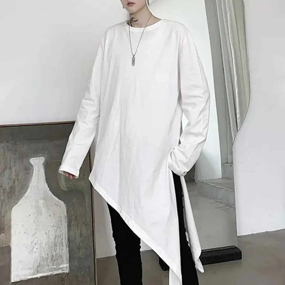 

Y2K Korean Style Autumn Fashion Irregular Slanted Hem Long-Sleeved Casual Large Size Solid Color Jacket Loose Design Unisex Coat