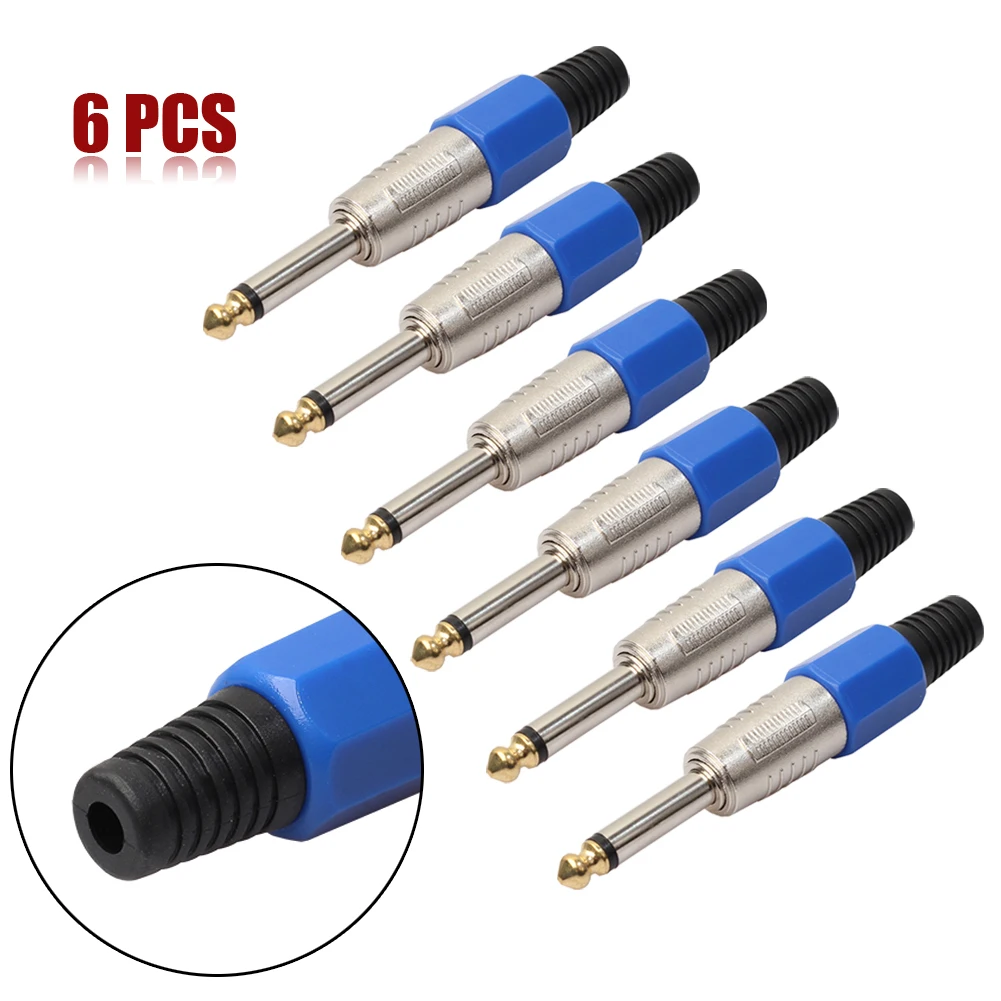 6 PCS Mono Sophomore Core Amplifier Microphone Plug 6.35mm Male Mono Plug To RCA Female Jack Connector For Microphone Connecting