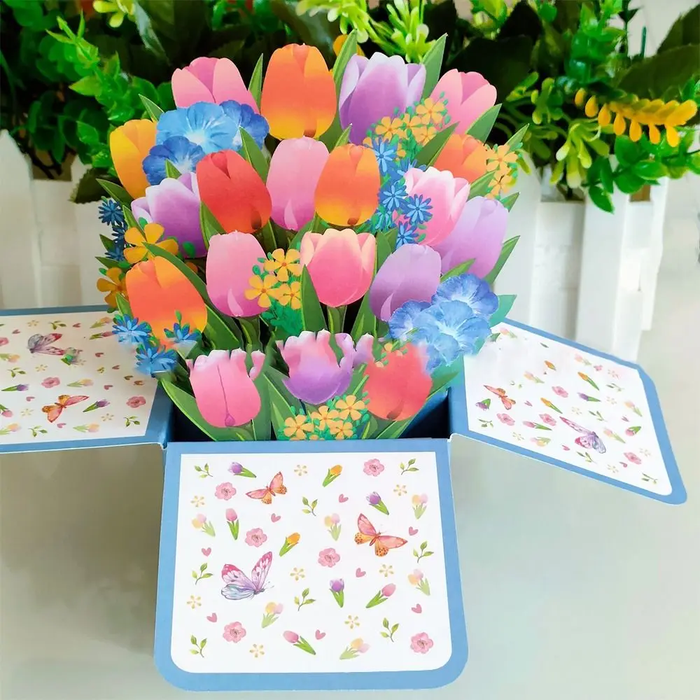 생일 축하 카드 기념일 장미, 백합, 해바라기, 튤립 종이 꽃, 3D 팝업 부케, 데이지, 카네이션