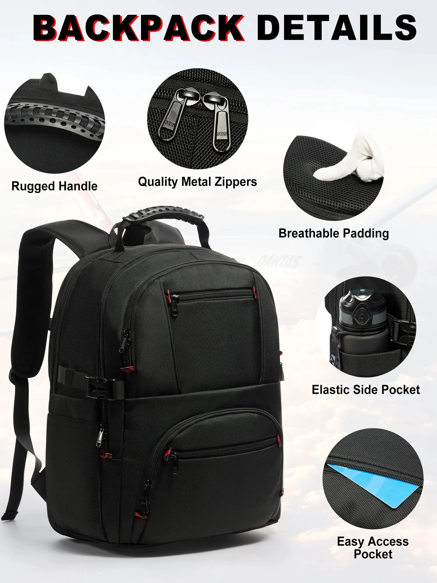 50L Extra Large Laptop Backpack with USB Charging, Travel Backpack for Men Women, Carry Backpack 17inch Black Executive Work Bag 5