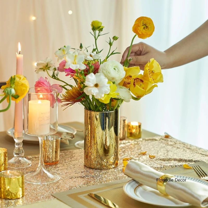 6PCs Gold Cylinder Vases Decorative Hurricane Candle Holder Wedding Table Centerpiece 6inch Vase Nordic Home Decor Gift 2