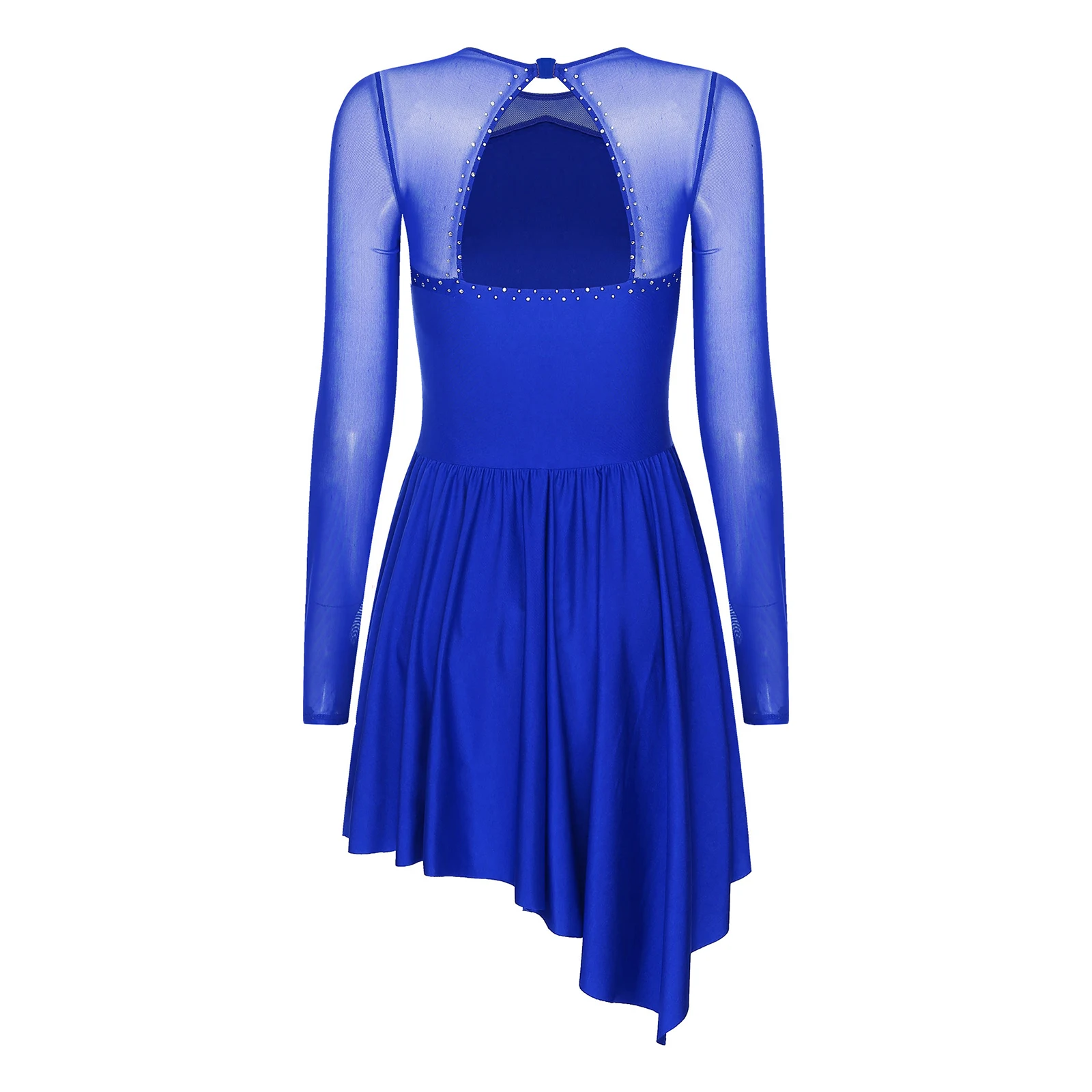 Frauen Langarm Eiskunstlauf Ballett Gymnastik Lyrical Dance Kleid Glänzenden Strass Mesh Trikot Tutu Leistung Dancewear – Detail 14