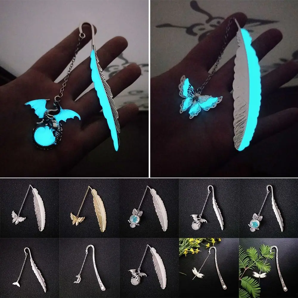 

Luminous Bookmark High Quality Owl/Dragonflies/Butterflies/Dragon Metal Book Clip Feather Book Marks Reading Enthusiasts