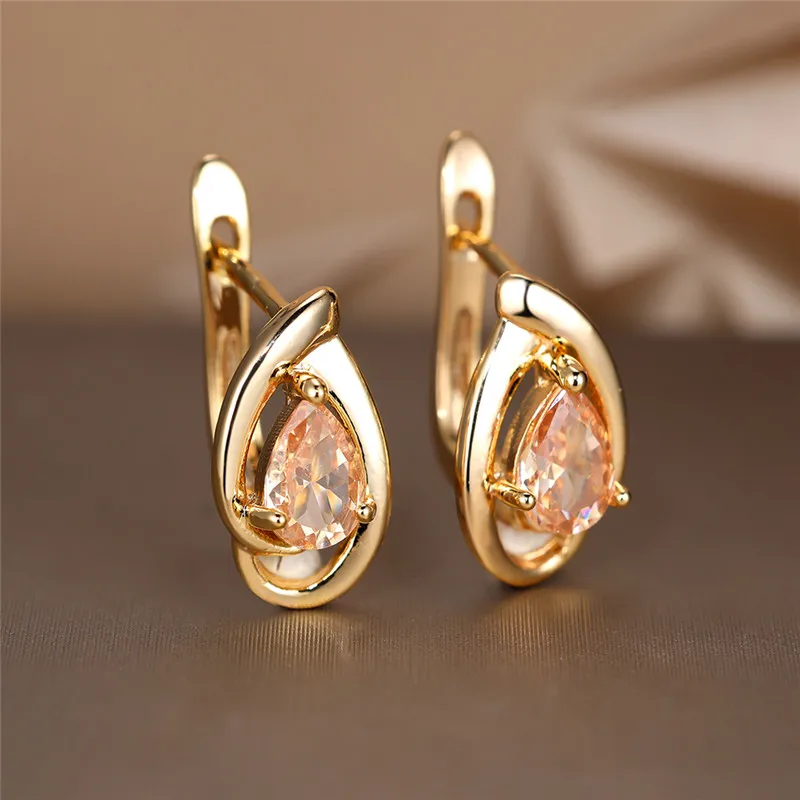 Charm Female Rainbow Blue Zircon Stone Hoop Earrings Vintage Gold Color Wedding Jewelry For Women