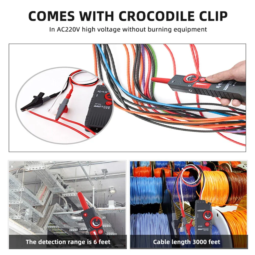 NOYAFA NF-820 Underground Cable Locator Alligator Clip Anti-Interference High&Low Voltage Wire Locator Network Wire Tracker