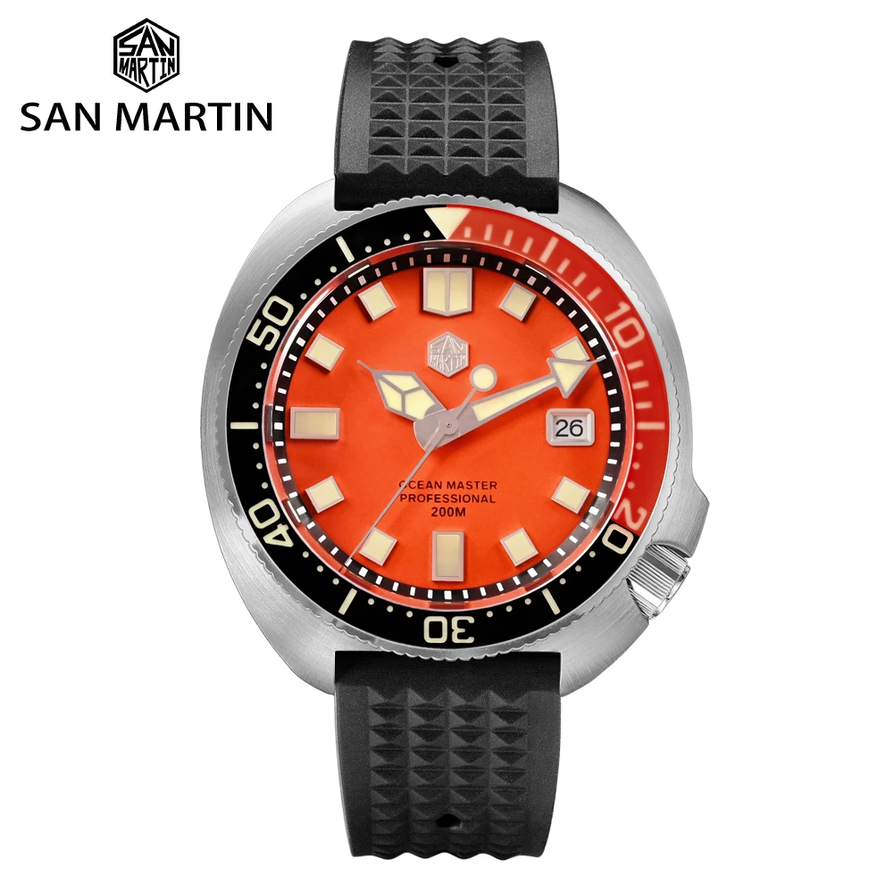 

San Martin Men Automatic Watch 44mm Turtle Mechanical Wristwatch Diver 200M Waterproof C3 Luminous Sapphire Bezel NH35 Limited