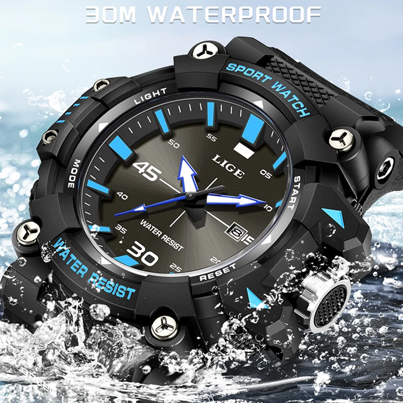 New original LIGE Men Watch Military Sport Waterproof Quartz Chronograph Wrist Watch For Men Fashion Luminous Big Dial Watch Men