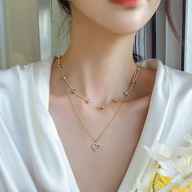 2022 New Fashion Kpop Pearl Choker Necklace Cute Double Layer Chain Pendant For Women Jewelry Girl Gift