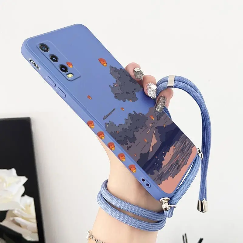 

The Sunset Hillsa Crossbody Lanyard Silicone Phone Case For VIVO Y20 Y20i Y20S Y22 Y35 Y30 Y33T Y76 Y15 Y21 V23 V23E V21 Cover