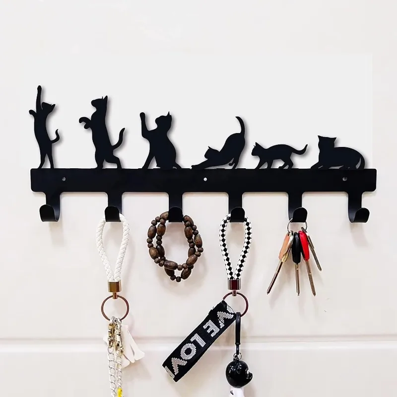 1pc Key Holder Cat with 9 Hooks for Bag Clothes Key Hanging Small Wall Shelf Holder Halloween Wall Decorative About 15x33cm 2