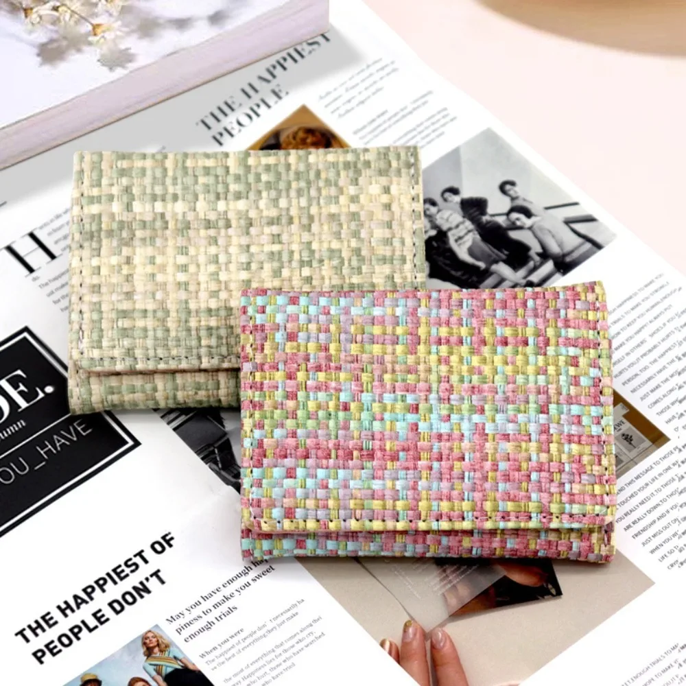 

Woven Pattern Women's Wallet Portable Three-fold Multi-card Mini Wallet Buckle Money Bag Women