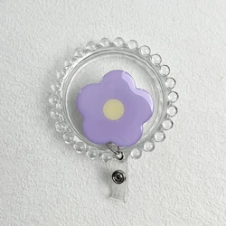 Macaron Flower Retractable ID Badge Holder with Clip (Purple)