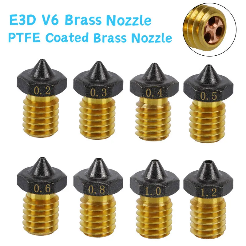 

5PCS PTFE Coated Brass Nozzle E3D V6 CHT Nozzle Non Stick Filament High Speed Flow Nozzle 0.2/0.4/0.6/0.8/1.0mm 3D Printer Parts