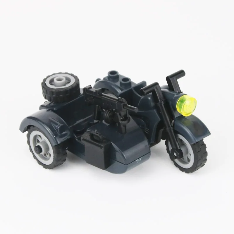 WW2 Germany Military Motorcycle Accessories Building Blocks Army Soldiers Rifle Vehicle Model Weapons Bricks Toys for Children 2