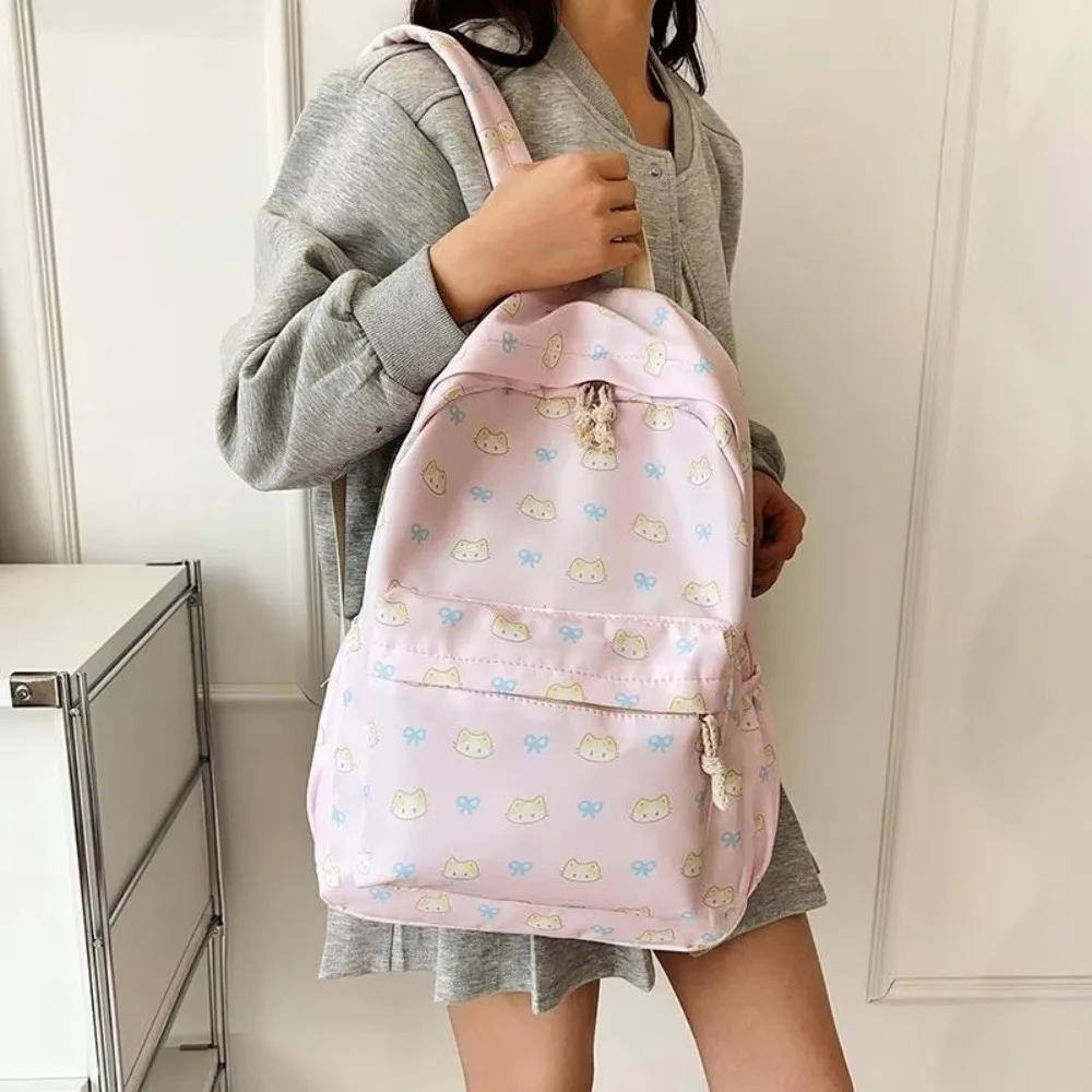 Durable Cartoon Cat Printed Student Schoolbag Lightweight Waterproof School Bags Large Capacity Multi-compartment Backpack 2