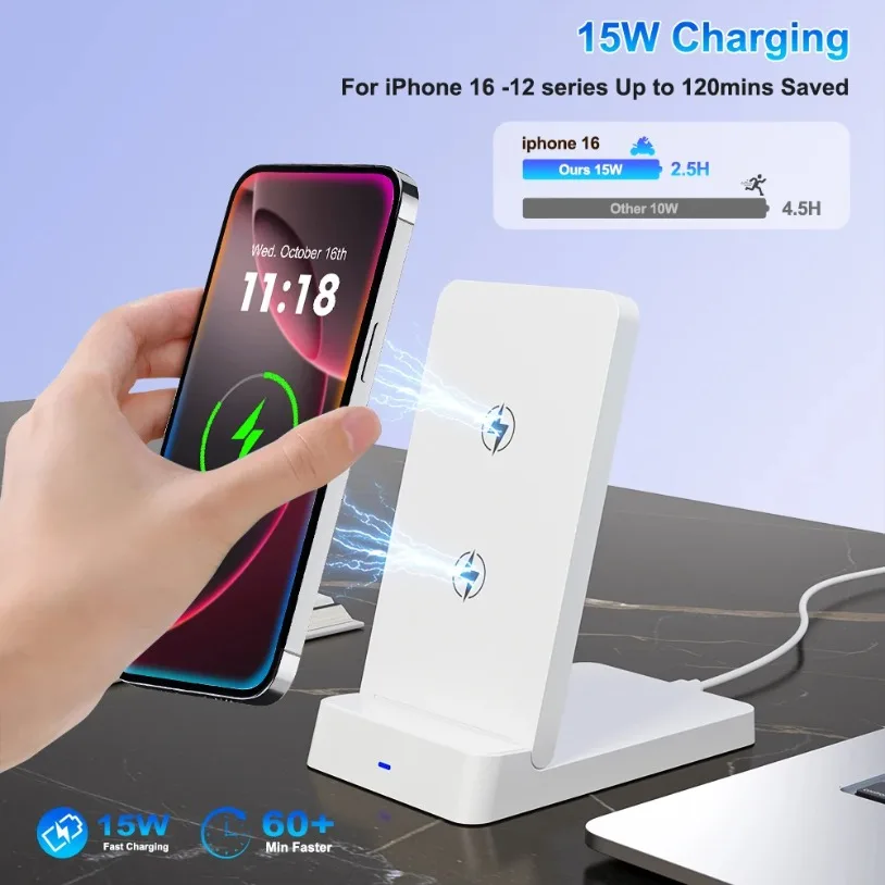 Wireless Charger Desktop Folding Phone Holder Stand For iPhone 16 15 14 13 12 Pro Max Samsung S24 Xiaomi Fast Charging Station