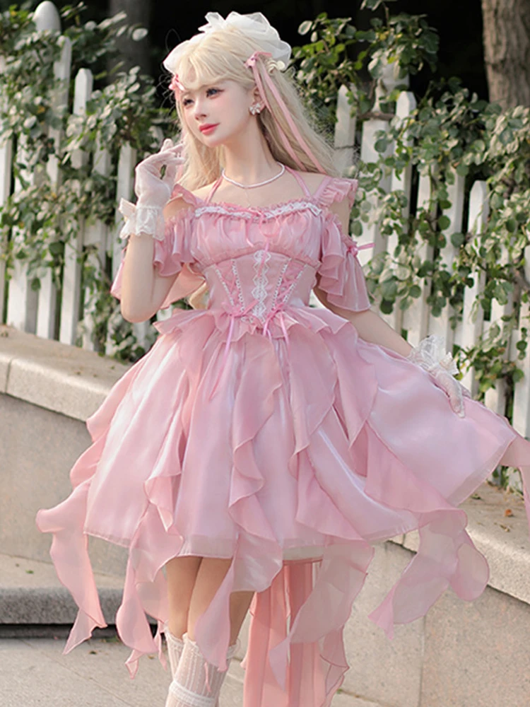 

Original Genuine Lolita Daily Cute Sweet Pink Jsk Flower Wedding Princess Lolita Dress Cos Japanese Girl Fairy Dress