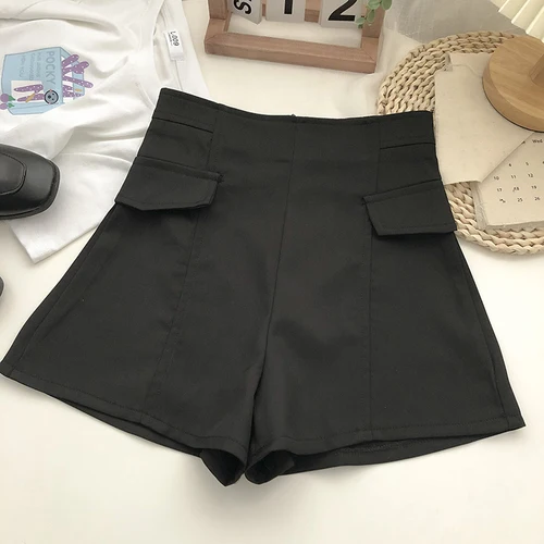 KUSAHIKI Fashion High Waist Woman Shorts 2022 Spring Summer Korean Style Botoms Causal Solid Wide Leg Short Feminima mom shorts Shorts