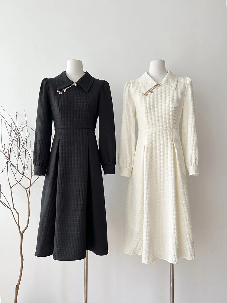 

New Chinese Style Dress Women Spring 2024 New French Temperament Chic Design Casual Long Sleeved Gentle Dress
