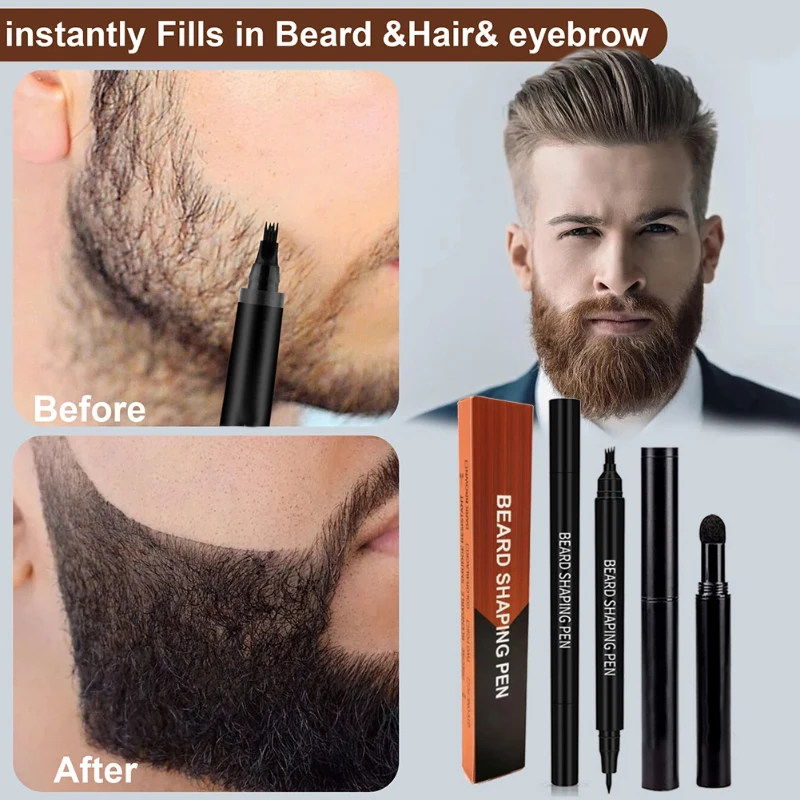 Men Beard Hair Filler Pen with Brush Male Waterproof Hair Repair Moustache Enhancer Growth