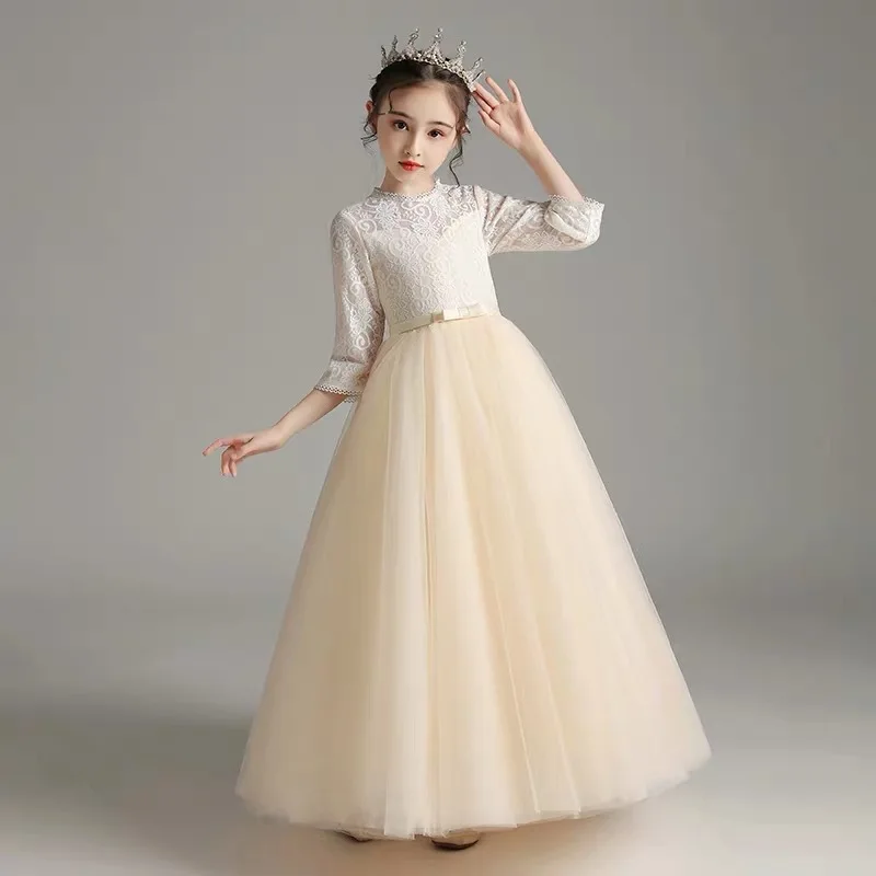 

2023 New Children's Evening Gown Bow Design Spanish Vintage Girls Birthday Baptism Party Christmas Red Dresses For Eid