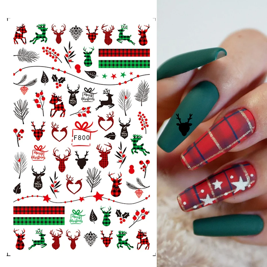 Merry Christmas 3D Nails Sticker Winter Snowflake Elk Xmas Trees Cartoon Adhesive Sliders Nail Art Accessories Decals BEF797-801 nail stickers nail art decoration nail decals